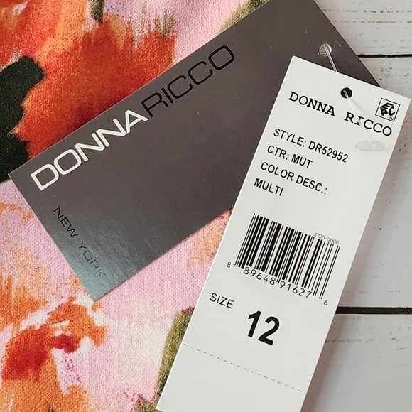 Donna Ricco Bright Floral Bateau Neck Midi Dress Size 12 - Picture 8 of 14